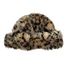 Womens Faux Fur Leopard Print Bucket Beanie Hat Winter Warm Fluffy Cap