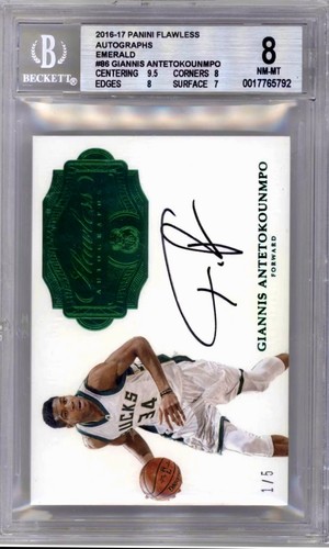 Giannis Antetokounmpo 15 Auto Emerald 2016 Panini Flawless SSP BGS 8 G2U