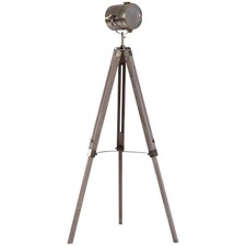 Image of Premium 65L Wood/Bronze Tripod Floor Lamp - Adjustable Height & Shade - Stylish