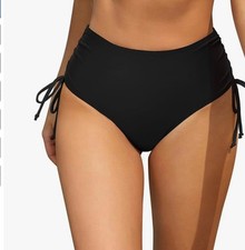 Shekini Womens Black Ruched Bikini Bottoms size XL