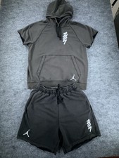 Jordan Zion Williamson Short Sleeve Hoodie Shorts Set Mens L Faded Black READ