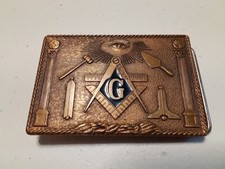 RARE Vintage Masonic Brass Belt Buckle 1970's Harry Klitzner Co Providence