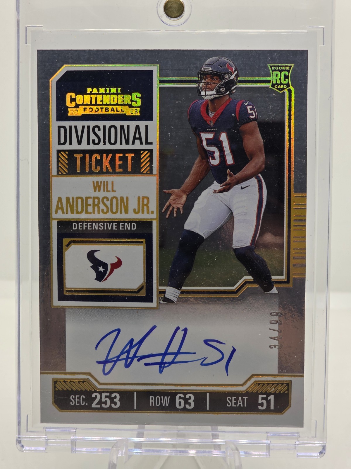 2023 Panini Contenders Will Anderson Jr. Divisional Ticket Auto RC # 34/99
