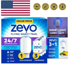 Flying Insect Trap & 3 Refill Cartridges - Plug in Fly Trap & Indoor Bug Catc...