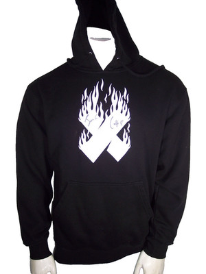 Sam and Colby Signed XPLR Black Flaming Cross Mens Medium Hoodie Sweatshirt
