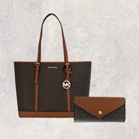Michael Kors MK Tasche Shopper Portmonee GeldböRse Jet Set Travel Braun Gold NEU