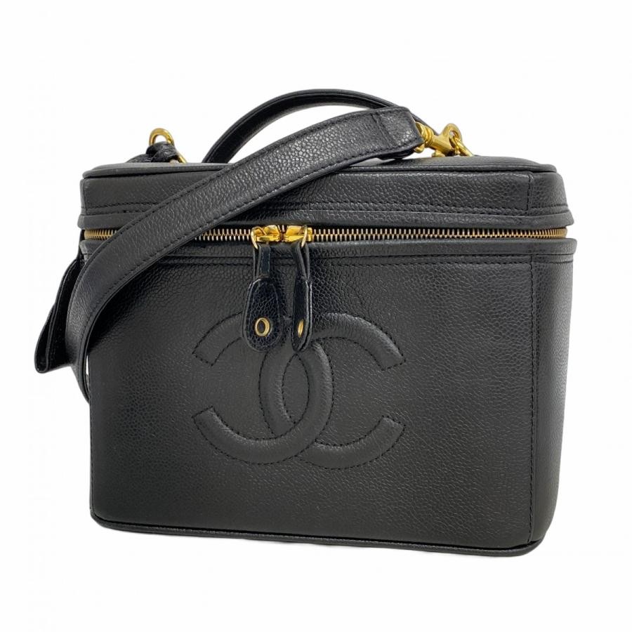 CHANEL Black Leather Vanity Bag with Gold-Tone Hardware