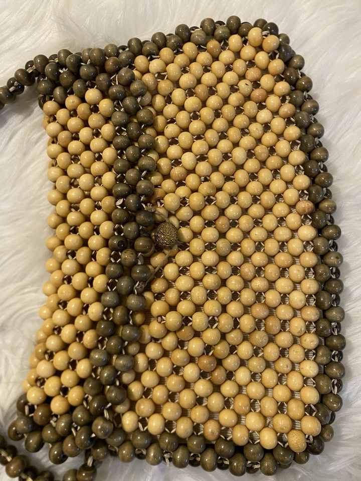 Cartera/bolso de mano vintage japonés hecho a mano de dos tonos de madera con cuentas de Dayne Taylor Foto 3 de 4