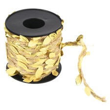 33ft 5mm Burlap Leaf Ribbon Vine Natural Jute Rope Twine, Gold Tone