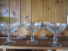 Vintage Etched Glass Champagne Coupes Dessert Bowls flowers   Mid Century  x 5