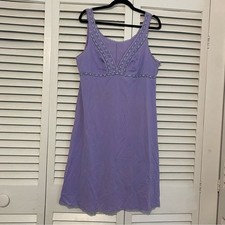 Vintage size Large Embroidered Purple Lilac V Neck Midi Lace Trim Nightgown