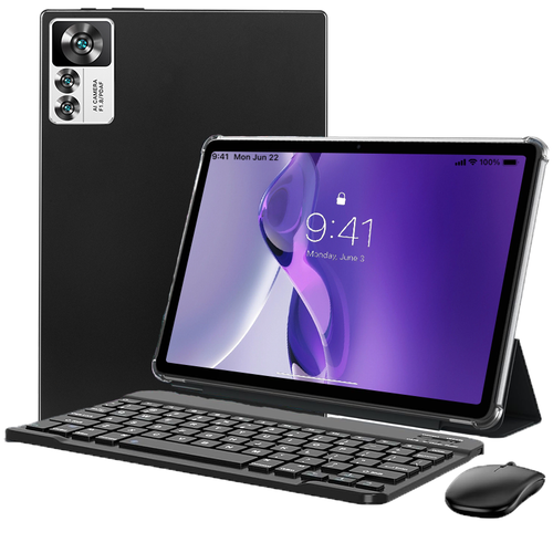 2025 Android 13 Tablet 10 Zoll, 12GB RAM + 128GB ROM, 5G/2,4G WLAN, 8-Core, 6000 MAh, Mit Tastatur – Schwarz
