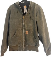 Vintage Carhartt J25 MOS Moss Green Zip Hooded Jacket Size Medium Men s