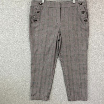 Loft Dress Pants Women's 14 Black Red Plaid Tapered Ankle High Rise Stretch