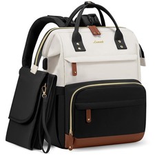 Large Black Beige Diaper Bag Backpack with Portable Changing Station 31L Baby