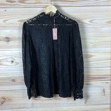 Ht Top Women Medium Black Lace Sheer Balloon Sleeve Whimsigoth Dark Cottage