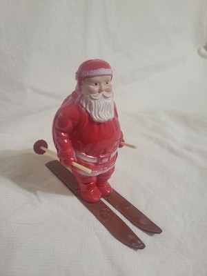 Vntg  Celluloid Santa Clause Figurine On Skies 4 1/4''  Irwin USA Skis Are Tin