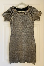 Romeo & Juliet Couture Metallic Gold Knit Dress Sz S Bodycon Mini Party Retro