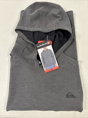 NEW Quiksilver Gray Hooded Long Sleeve Shirt Men's M 4-Way Stretch 1857174 New