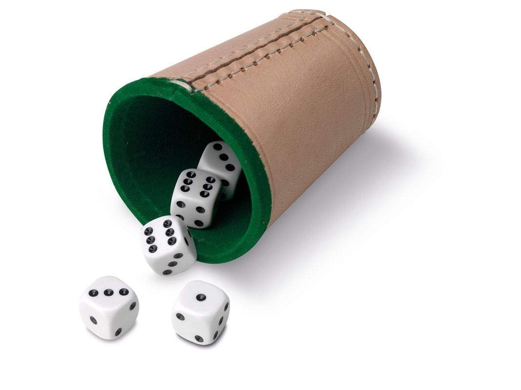 Cayro - Leather Dice and Dice - 5 Poker Dice or 5 Dots Dice - 16 mm (Leather Cup