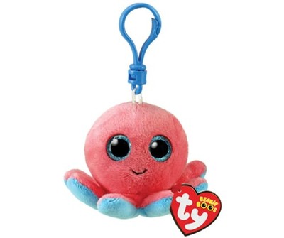 Ty - Pluche sleutelhanger - Beanie Boos Clips - Octopus - Sheldon - Koraalrood e