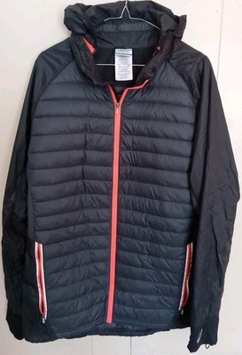 Asics XL Black Reflect Puffer Jacket Running Hooded DUCK DOWN Fill Thumbhole