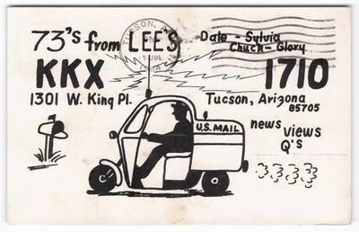 Vintage 1960s Lee's KKX 1710 Tucson Arizona QSL Radio Card US Mail Man USPS