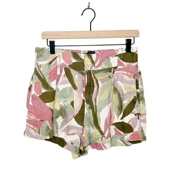 Tahari Womens Tropical Print High Waist Linen Shorts Small S