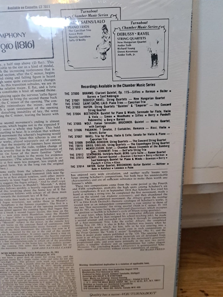 Mendelssohn Octet Schubert String Trio & Allegro New Sealed Turnabout Vox LP - Image 4 of 4