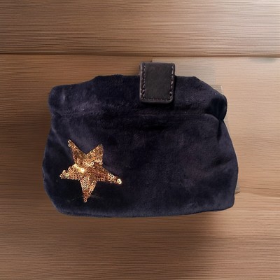 India Hicks London Harbor-Island Blue Velvet Cosmetic Pouch Snap Shut Gold Star