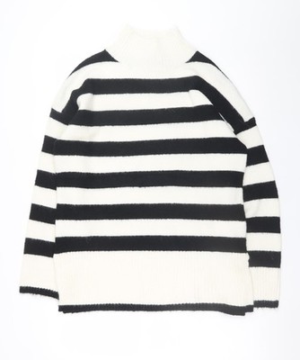 New Look Damen Pullover schwarz weiß gestreift Stehkragen M