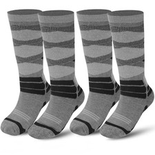 Winter Warm Kids Ski Socks - 2 Pairs Merino Wool Thermal Skiing 6-9 Years Grey