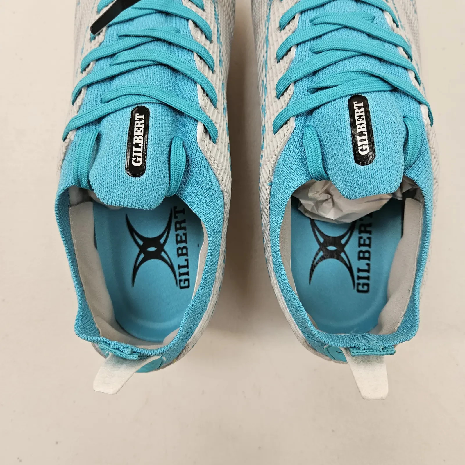 Gilbert Rugby Boots UK 5 EU 38 Silver Blue 6 Metal Stud Soft Ground SG image 3