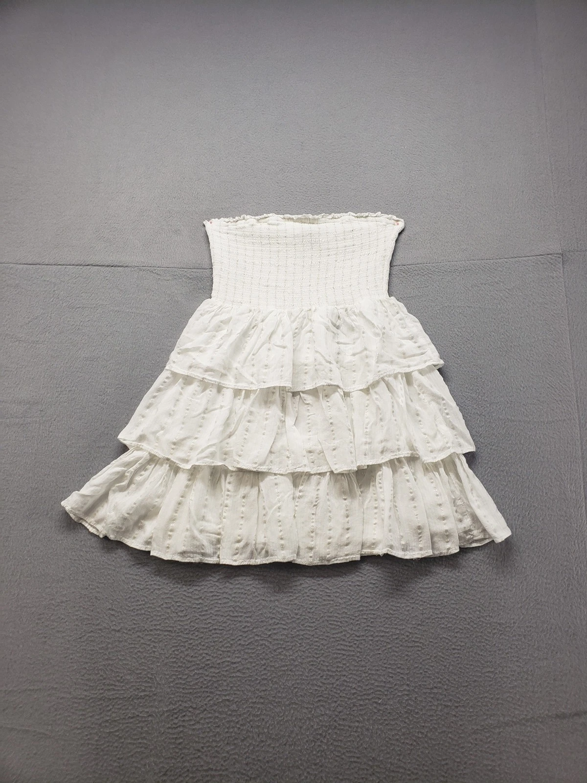 Forever 21 Girls Mini Dress S White Off Shoulder Sleeveless Ruffled Party Wear