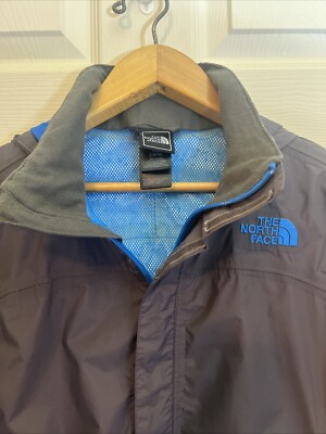 The NorthFace Boys Windbreaker Jacket Size 14/16 Gray/Blue Hooded 