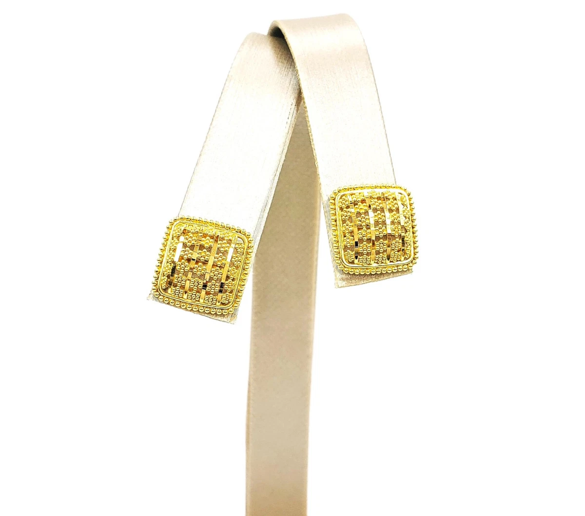 22K Solid Gold Square Stud Earrings Screw Back Genuine Hallmark 916 Handcrafted