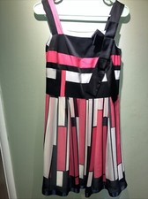 Stunning “Satin” Silky Mid Length Dress Size 8 (see Pics) Lined Pink Black White