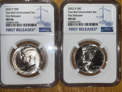 2022 P & D KENNEDY NGC MS66 HALF DOLLAR MATCHING 2 COIN SET FIRST RELEASES