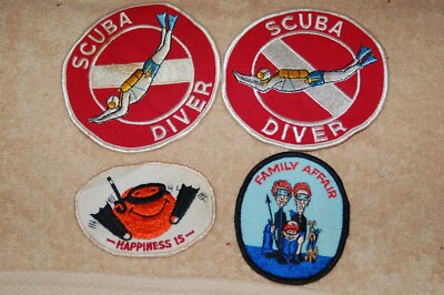 Lot of 4 Vintage Scuba Diving Patches Scuba Diver Happiness Is Family Affair