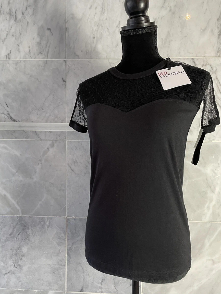 Authentic Red Valentino Black Mesh Polka-Dot T-Shirt XS | eBay