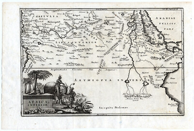 Antike Landkarte-INNENAFRIKA-ÄTHIOPIEN-OMAN-LYBIEN-Cellarius-1731