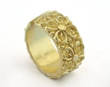 Flower textured Adjustable Ring Raw Brass 19mm 9US inner size 3262 Ring26