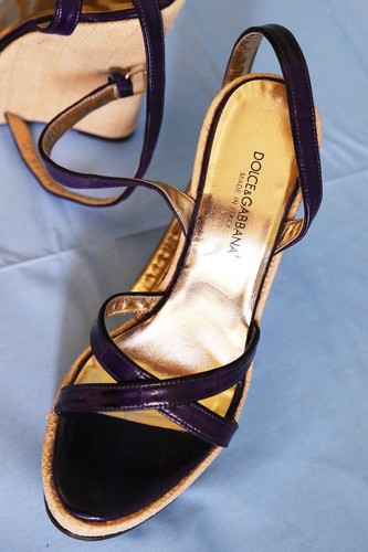 D&G Sandals Wedges Platform Dolce and Gabbana Purple 37 Heel 14 - Picture 20 of 21