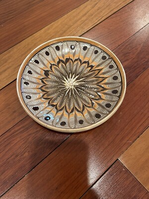 Horezu Pulled Feather Ceramic Plate 7  Unsigned Brown, Cream  And Tan Tones