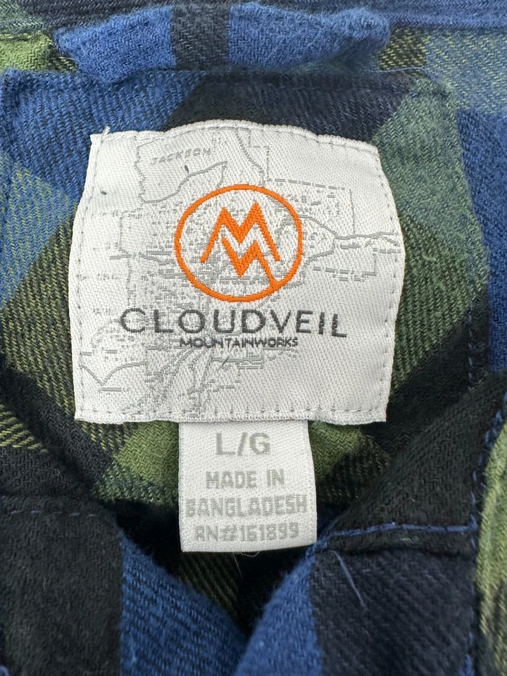 Cloudveil Mountainworks Flannel Shirt Mens L Blue/Green Plaid Cotton Button Down - Image 2 of 4