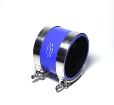 4-Ply Reinforced 3.5" ID Straight Coupler Silicone Hose + T Bolt Clamp BLUE