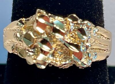 J-mania Unisex Ring Größe 13 14KT Gold Vergoldet Nugget Diamond Cut