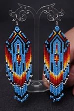 Tribal Earrings Native Large Boho American Seed Beads Handmade Earring