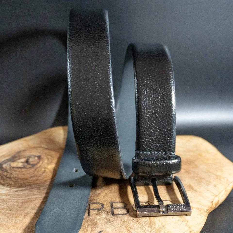 Hugo Boss Hombres Cinturón Elloy Cuero Jeans Cinturón Negro Talla 32 - Imagen 4 de 4