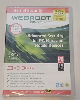 Webroot Secure Anywhere Internet Security Plus (3 Devices) PC MAC Mobile Win 